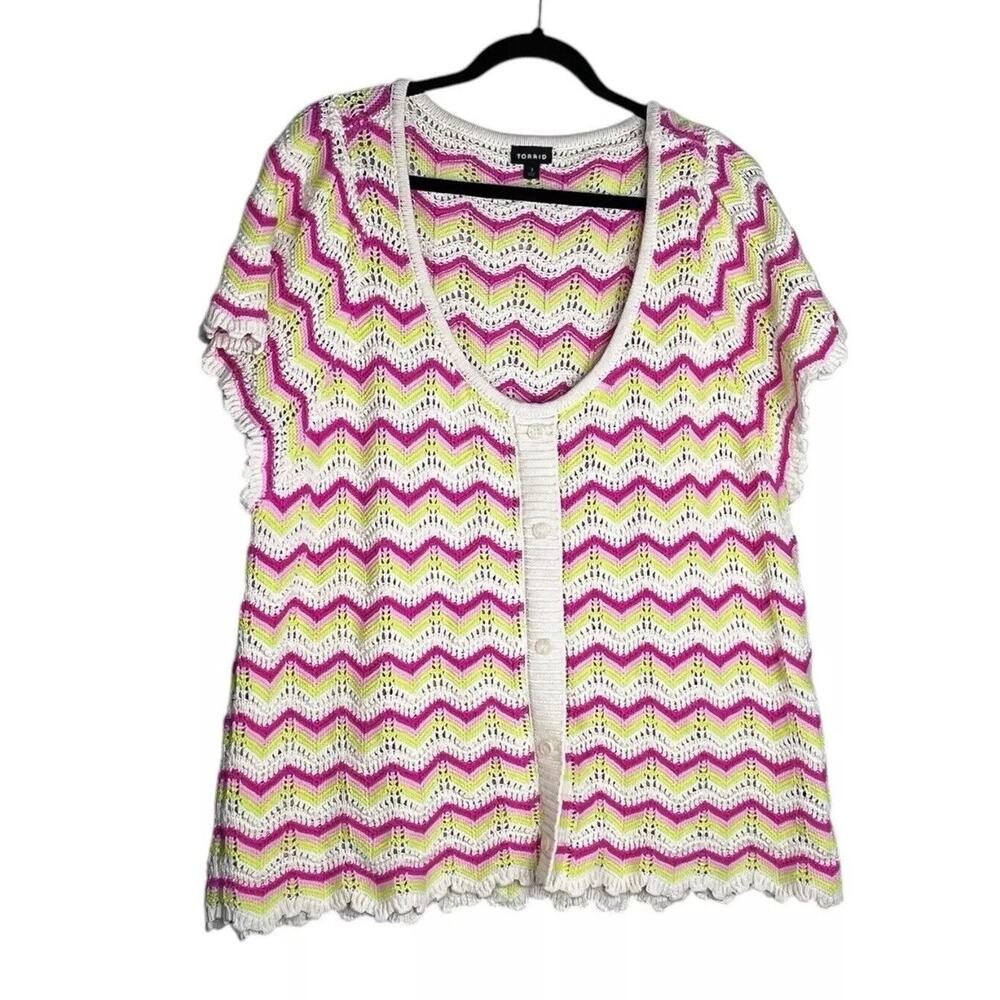 Torrid Crochet Chevron Short Sleeve Lgt Weight Sweater Flutter Sleeves 3X Boho